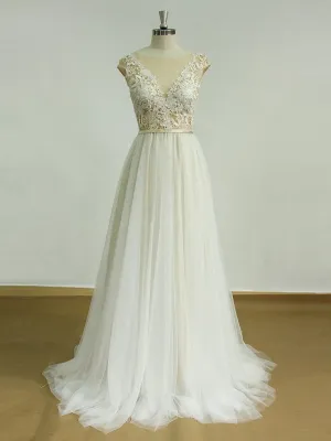 Sexy Backless See Through Cap Sleeve Cheap Wedding Dresses Online, WDY0214