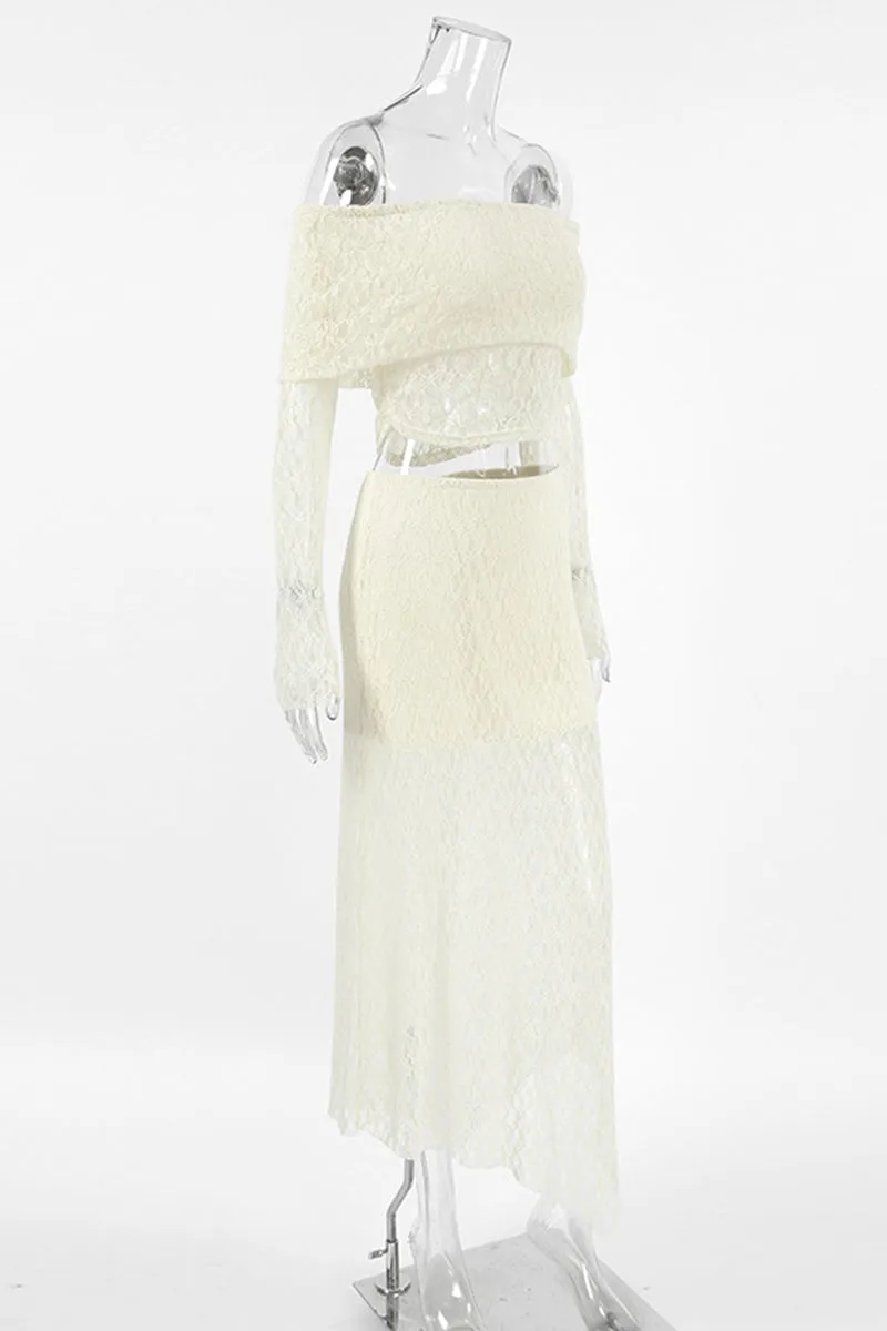 Sexy Lace See-Through Off Shoulder Long Sleeve Two Pieces(No Belt)