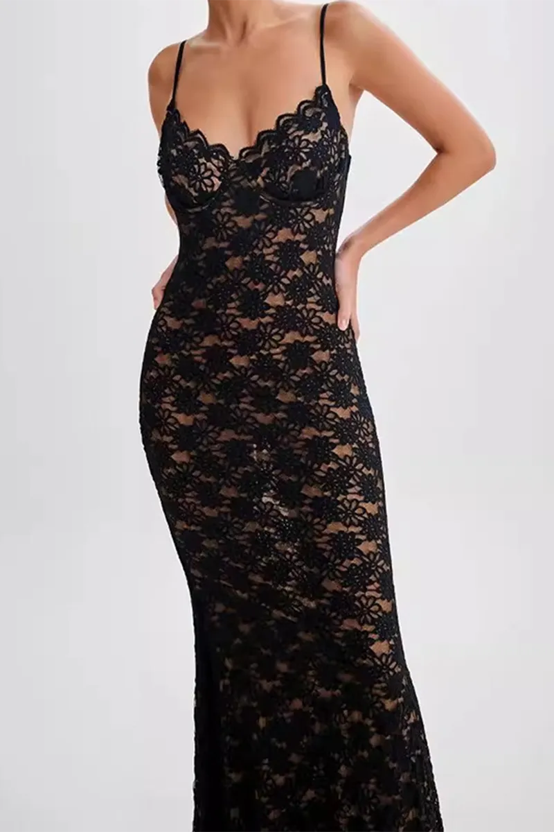 Sexy Lace See-Through V Neck Sling Dresses