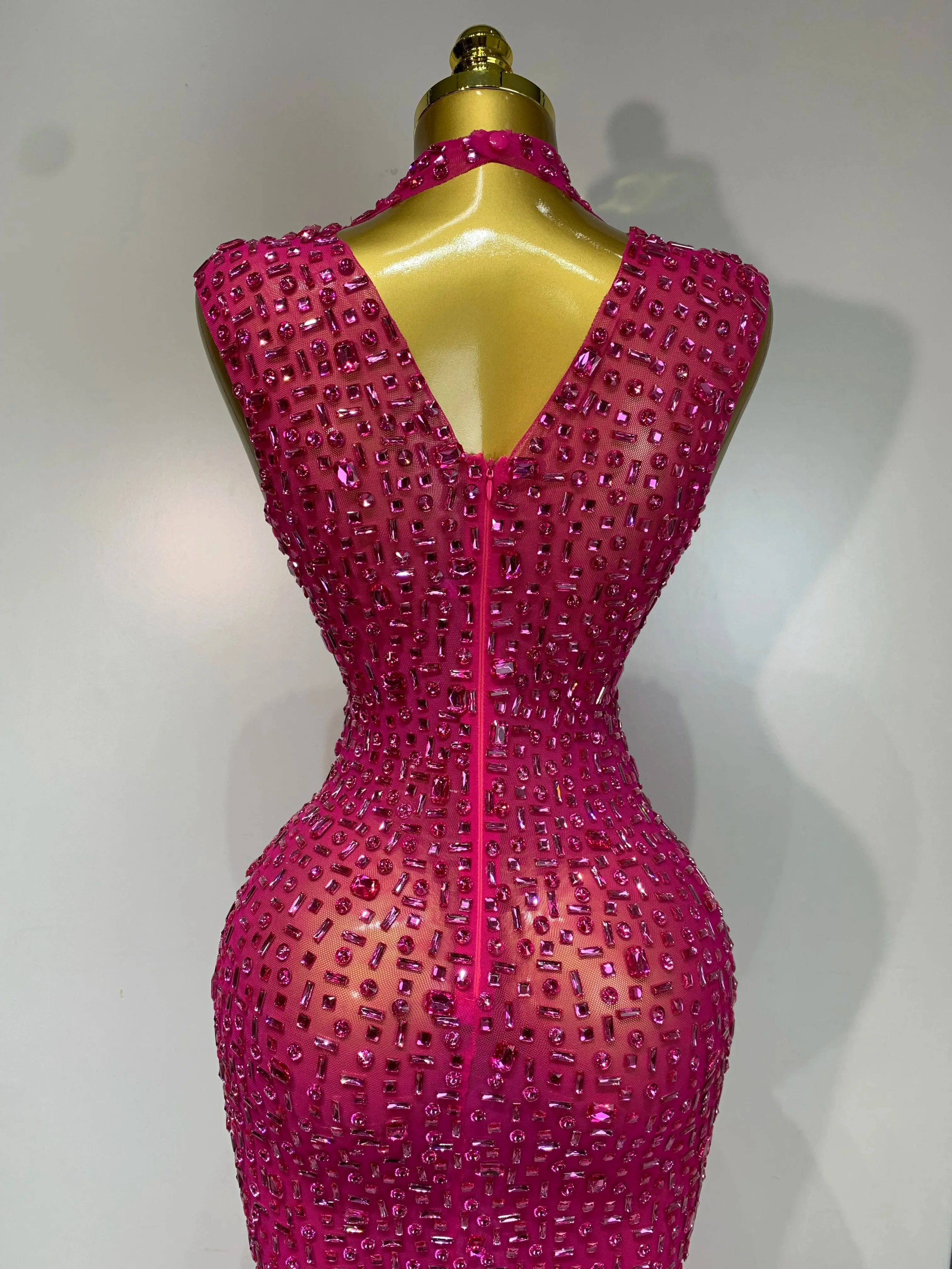 Sexy Mesh See Through Crystal Diamonds  Dress
