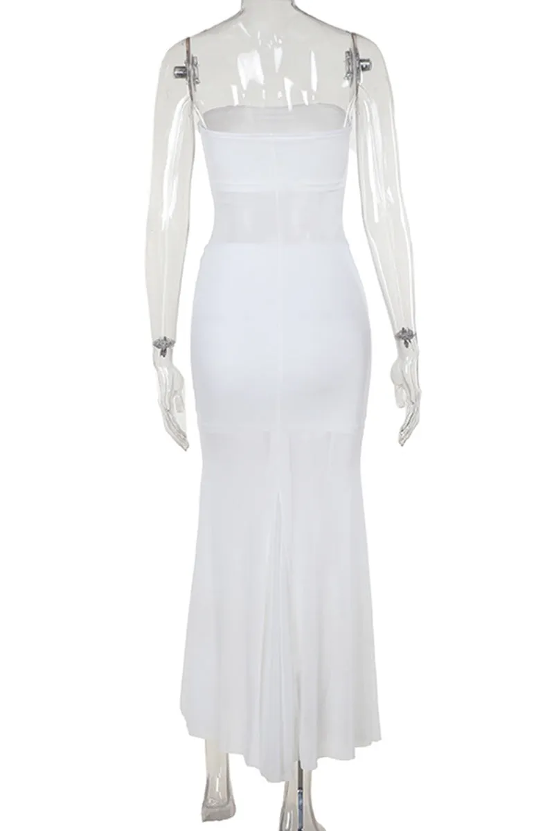 Sexy Solid Color See-Through Mesh Strapless Fishtail Dresses