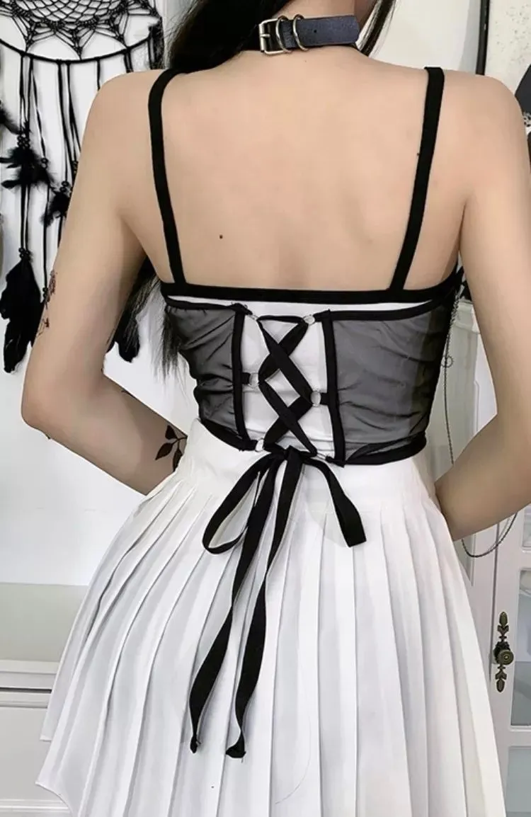 Sheer Black Underbust Corset with Chains