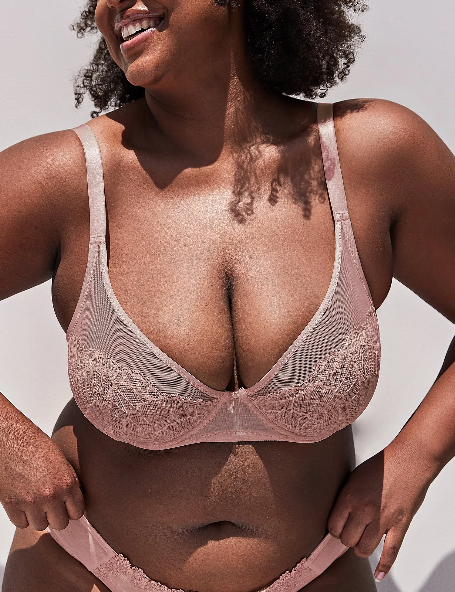 Sheer Lace Underwire Unlined Mesh & Adjustable Straps Bra Rose Pink