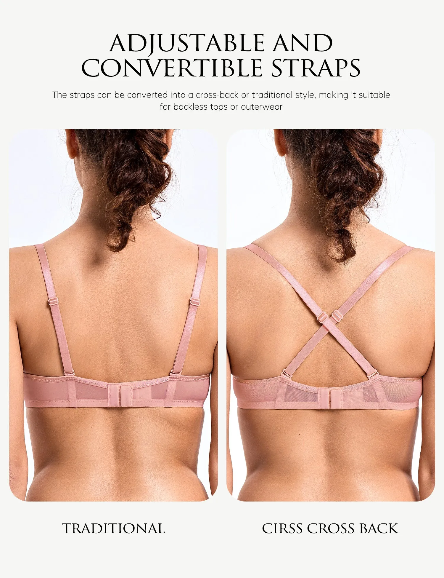 Sheer Lace Underwire Unlined Mesh & Adjustable Straps Bra Rose Pink