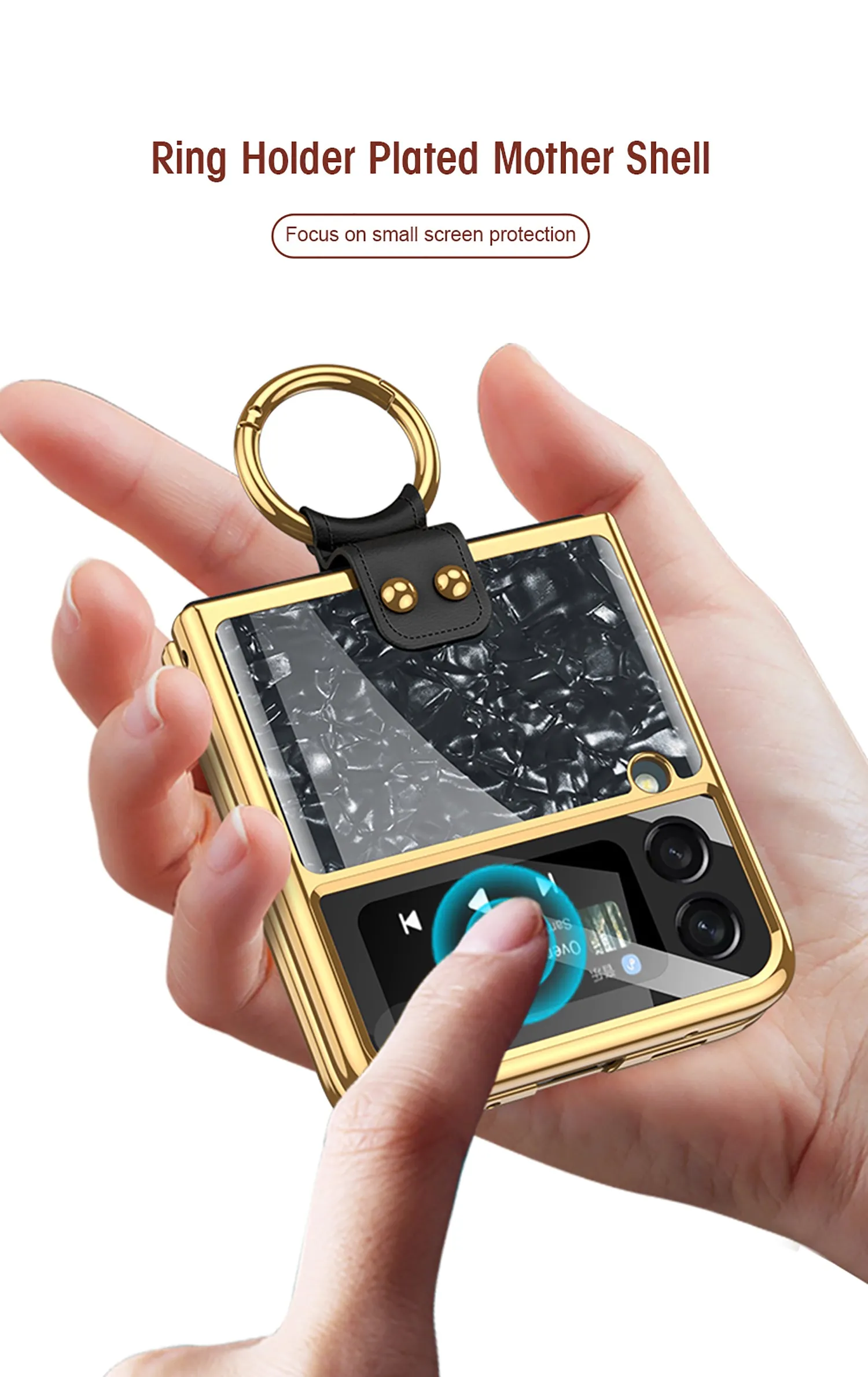 Shell Pattern Tempered Glass Case For Samsung Galaxy Z Flip 3 5G Plating Frame Ring hard Phone Cover For Galaxy Z Flip3 Case