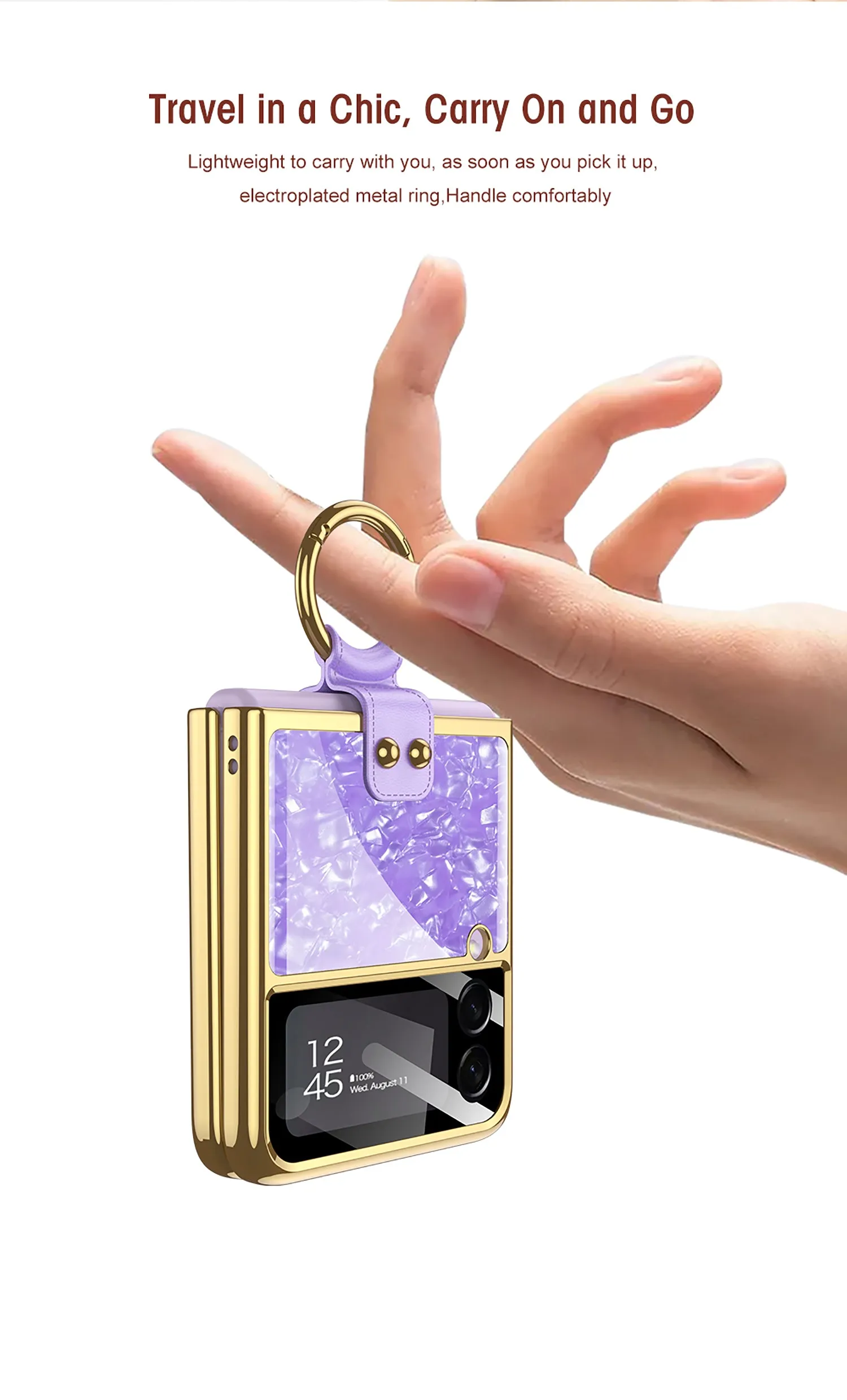 Shell Pattern Tempered Glass Case For Samsung Galaxy Z Flip 3 5G Plating Frame Ring hard Phone Cover For Galaxy Z Flip3 Case