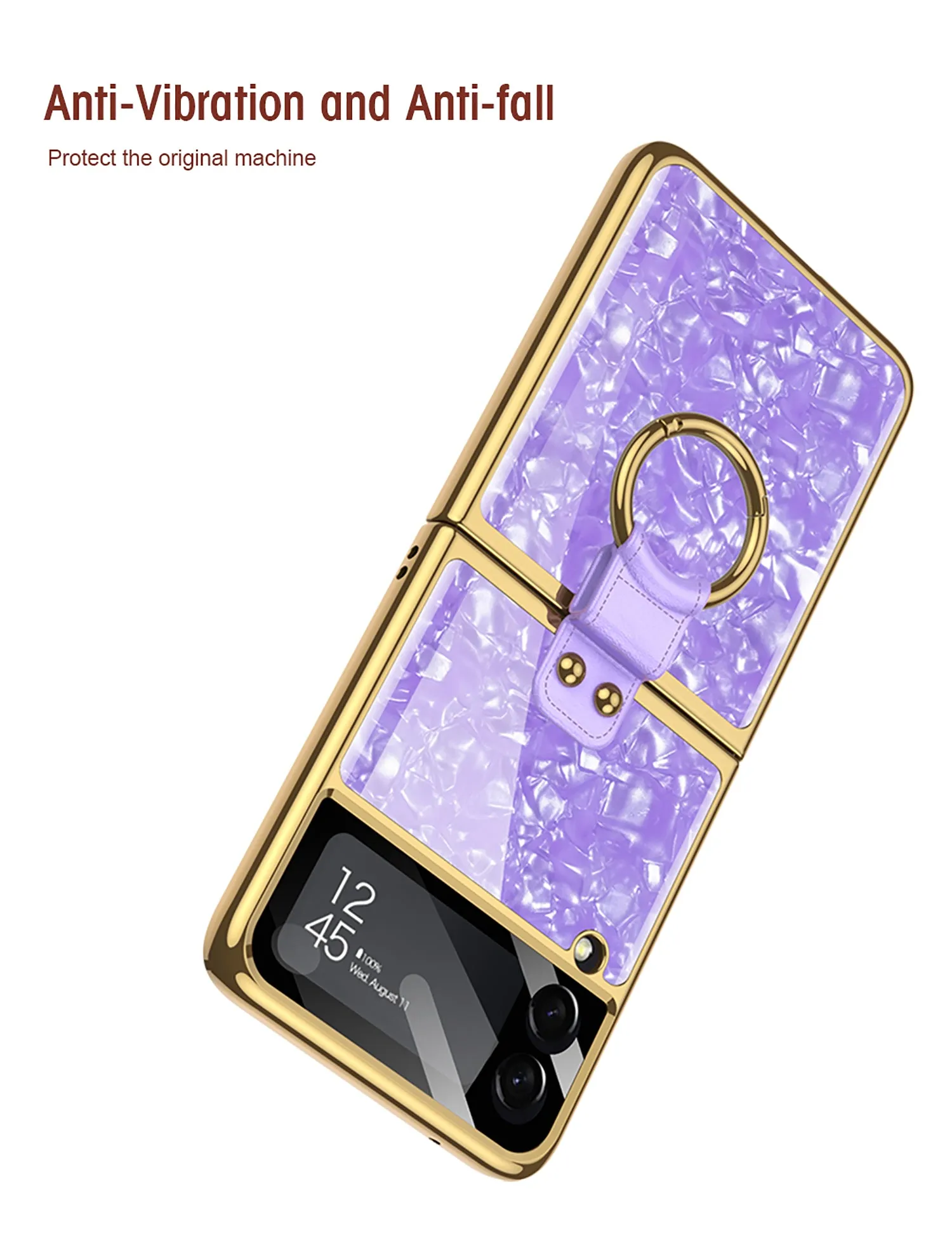 Shell Pattern Tempered Glass Case For Samsung Galaxy Z Flip 3 5G Plating Frame Ring hard Phone Cover For Galaxy Z Flip3 Case
