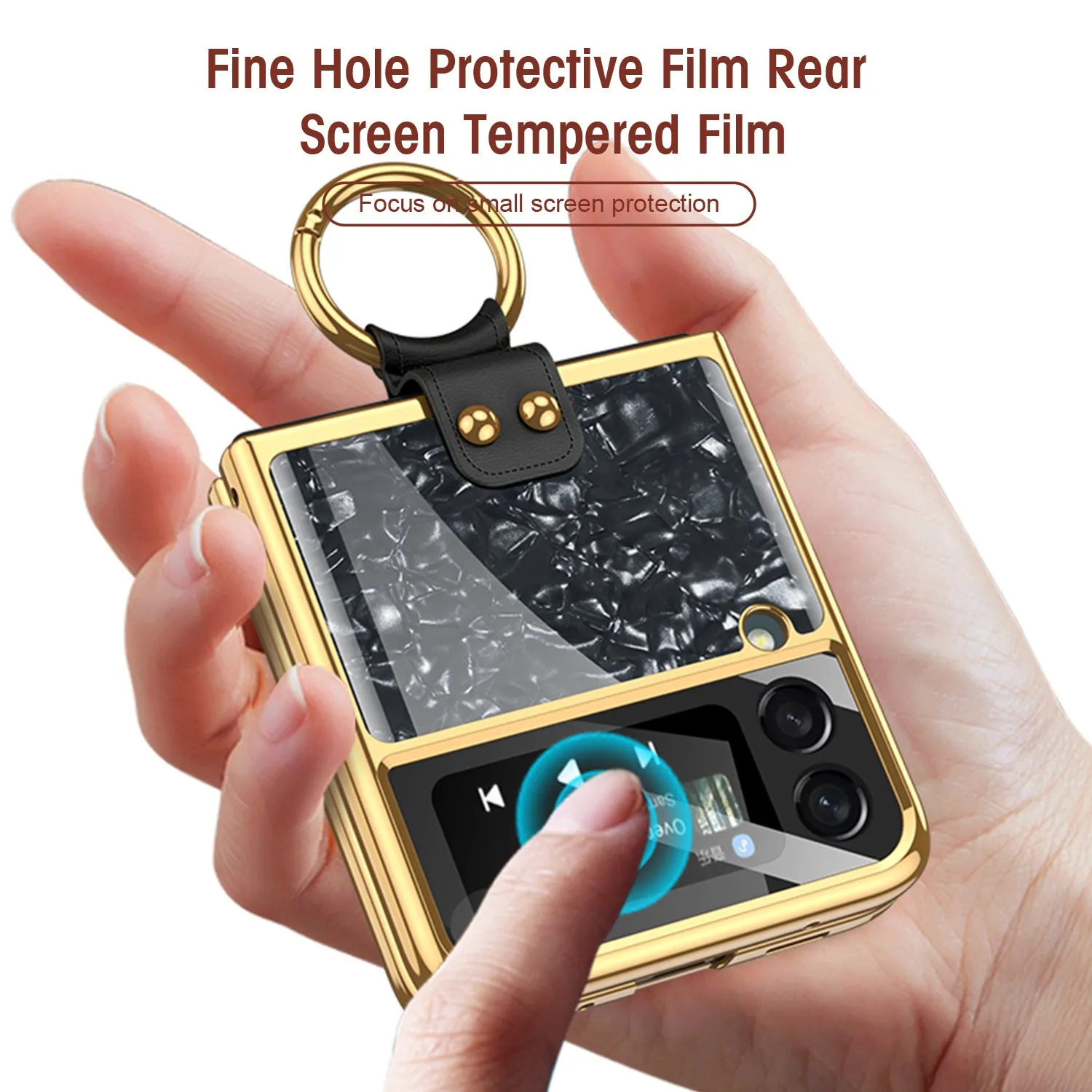 Shell Pattern Tempered Glass Case For Samsung Galaxy Z Flip 3 5G Plating Frame Ring hard Phone Cover For Galaxy Z Flip3 Case