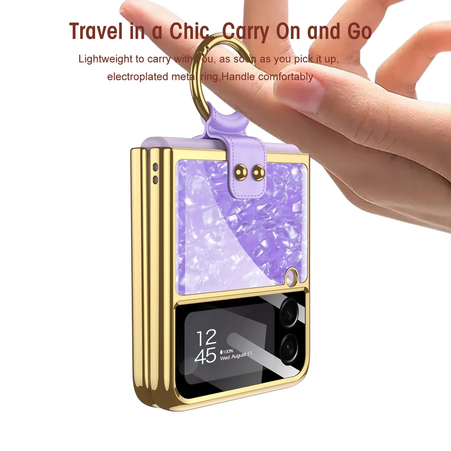 Shell Pattern Tempered Glass Case For Samsung Galaxy Z Flip 3 5G Plating Frame Ring hard Phone Cover For Galaxy Z Flip3 Case