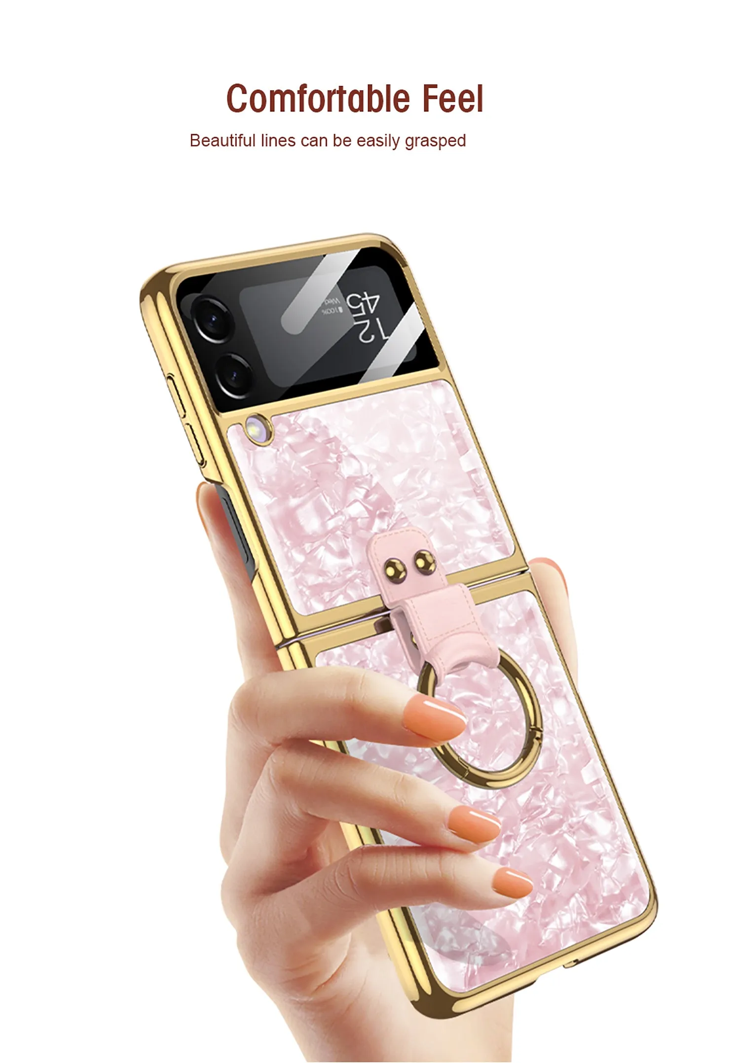 Shell Pattern Tempered Glass Case For Samsung Galaxy Z Flip 3 5G Plating Frame Ring hard Phone Cover For Galaxy Z Flip3 Case