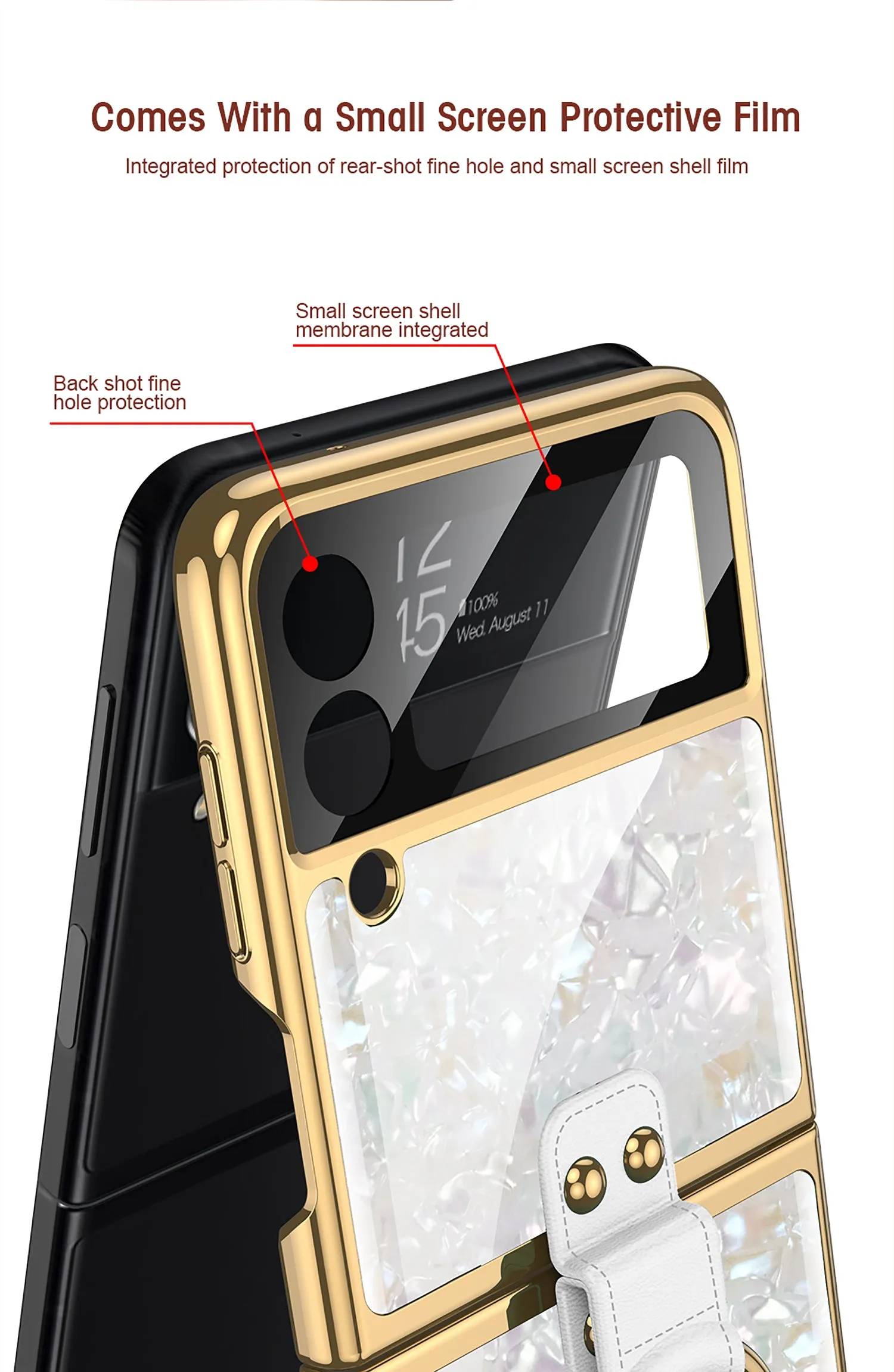 Shell Pattern Tempered Glass Case For Samsung Galaxy Z Flip 3 5G Plating Frame Ring hard Phone Cover For Galaxy Z Flip3 Case