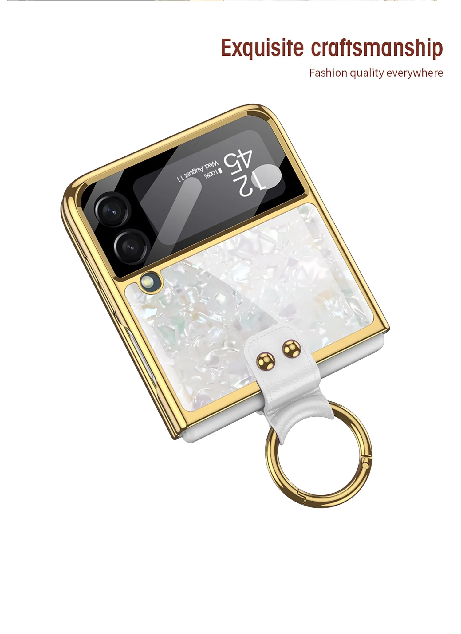 Shell Pattern Tempered Glass Case For Samsung Galaxy Z Flip 3 5G Plating Frame Ring hard Phone Cover For Galaxy Z Flip3 Case