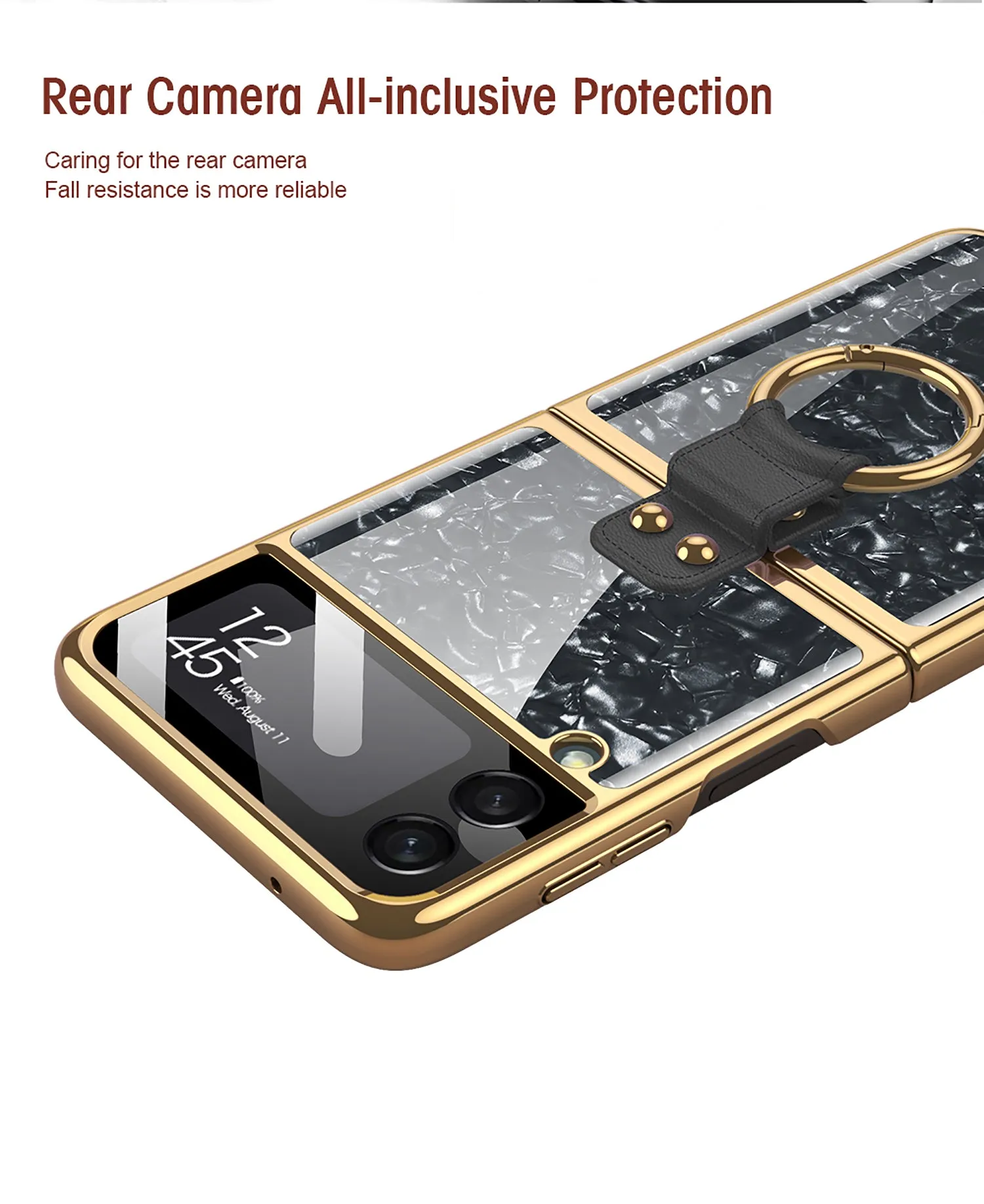 Shell Pattern Tempered Glass Case For Samsung Galaxy Z Flip 3 5G Plating Frame Ring hard Phone Cover For Galaxy Z Flip3 Case