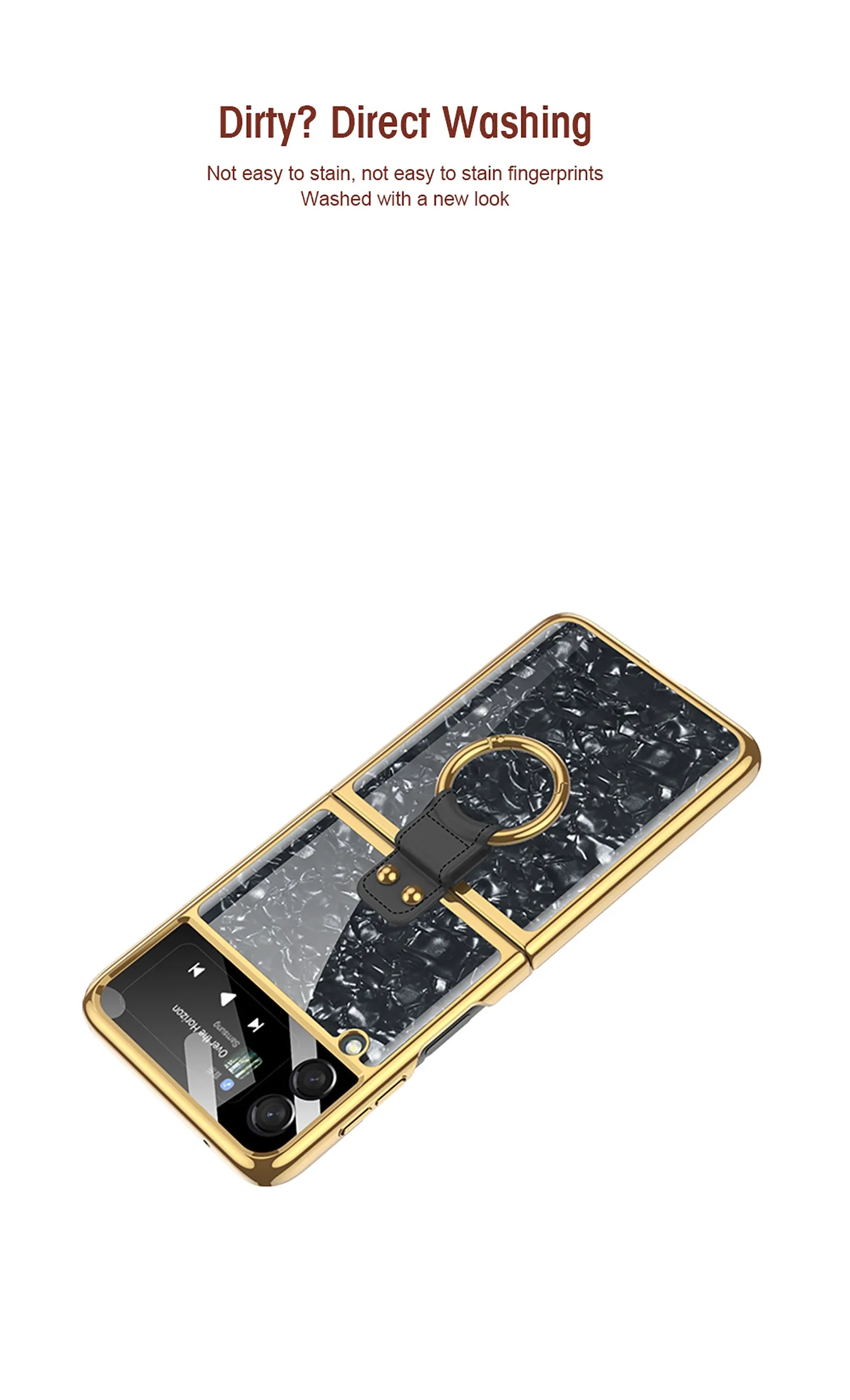 Shell Pattern Tempered Glass Case For Samsung Galaxy Z Flip 3 5G Plating Frame Ring hard Phone Cover For Galaxy Z Flip3 Case