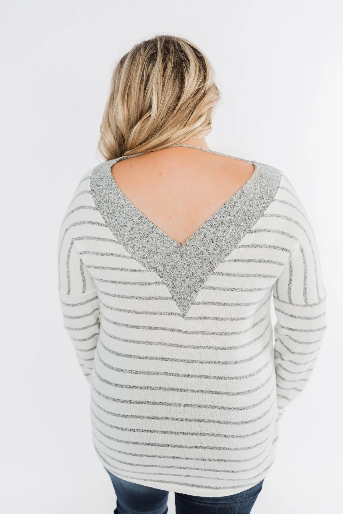 Sight For Sore Eyes Striped Top- Ivory & Grey