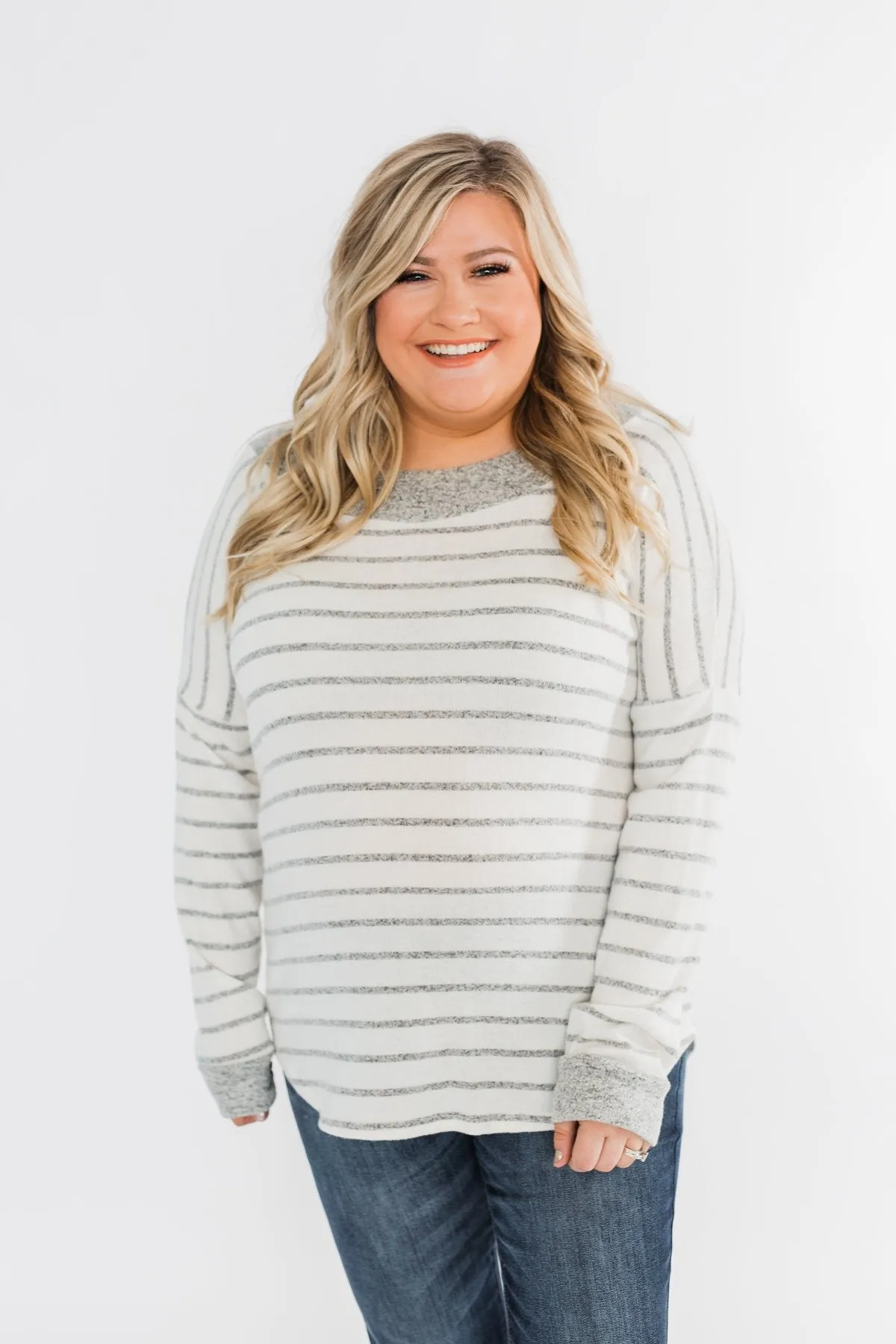 Sight For Sore Eyes Striped Top- Ivory & Grey