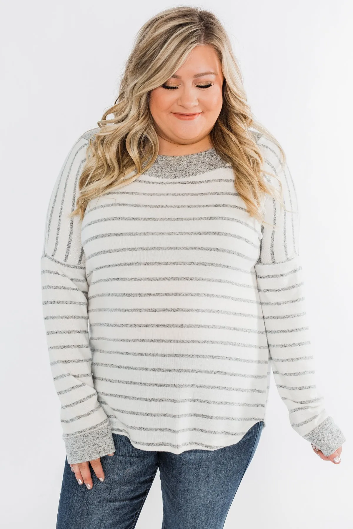Sight For Sore Eyes Striped Top- Ivory & Grey