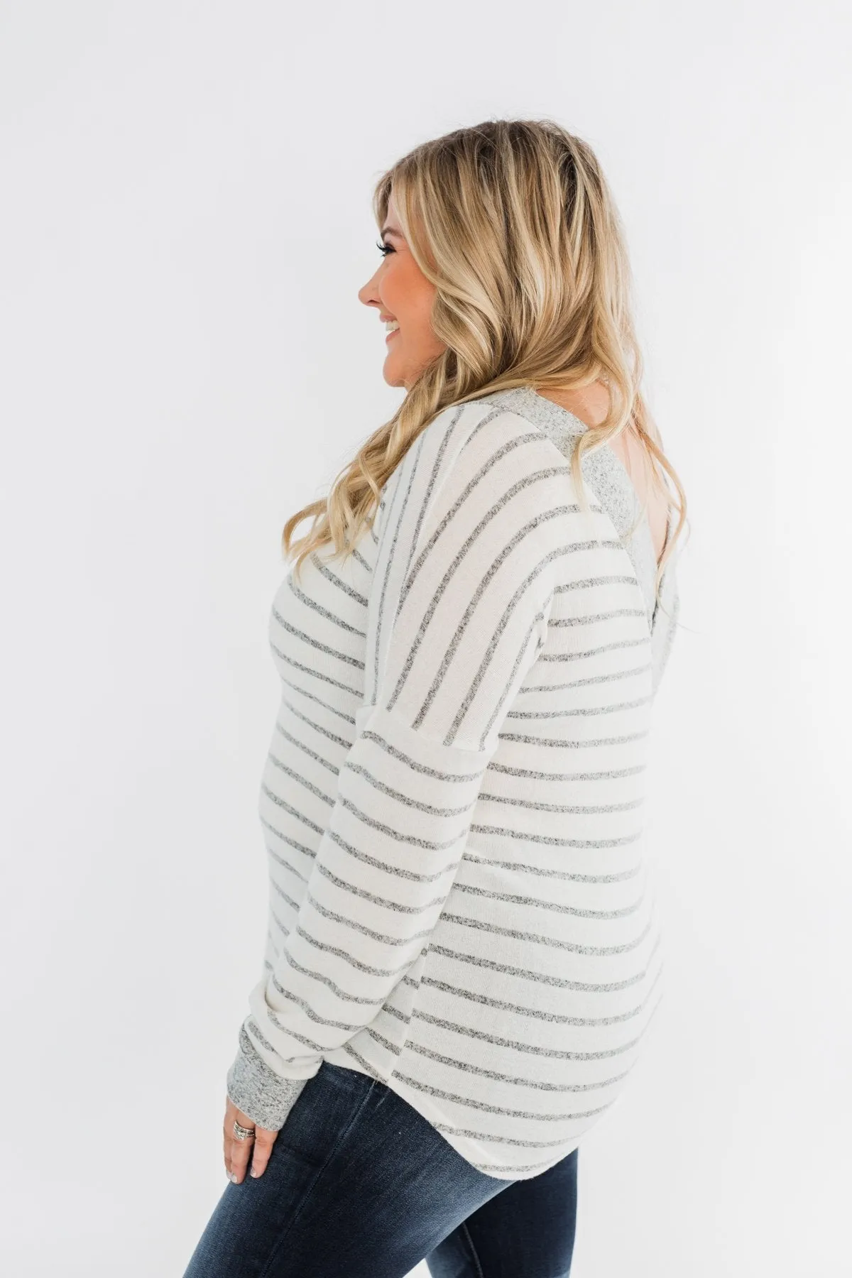 Sight For Sore Eyes Striped Top- Ivory & Grey