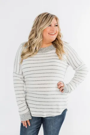 Sight For Sore Eyes Striped Top- Ivory & Grey