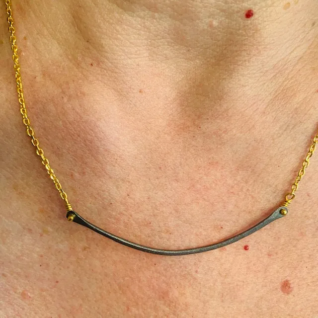 Silver Bar and Gold Chain Necklace