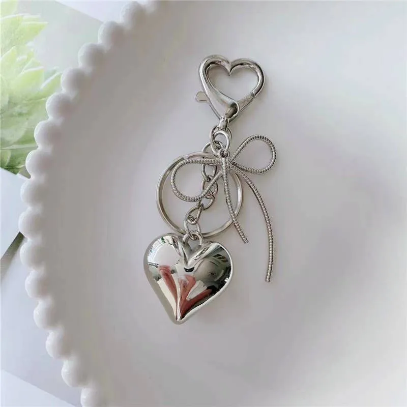 Silver Heart and Bow Bag Charm