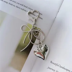 Silver Heart and Bow Bag Charm