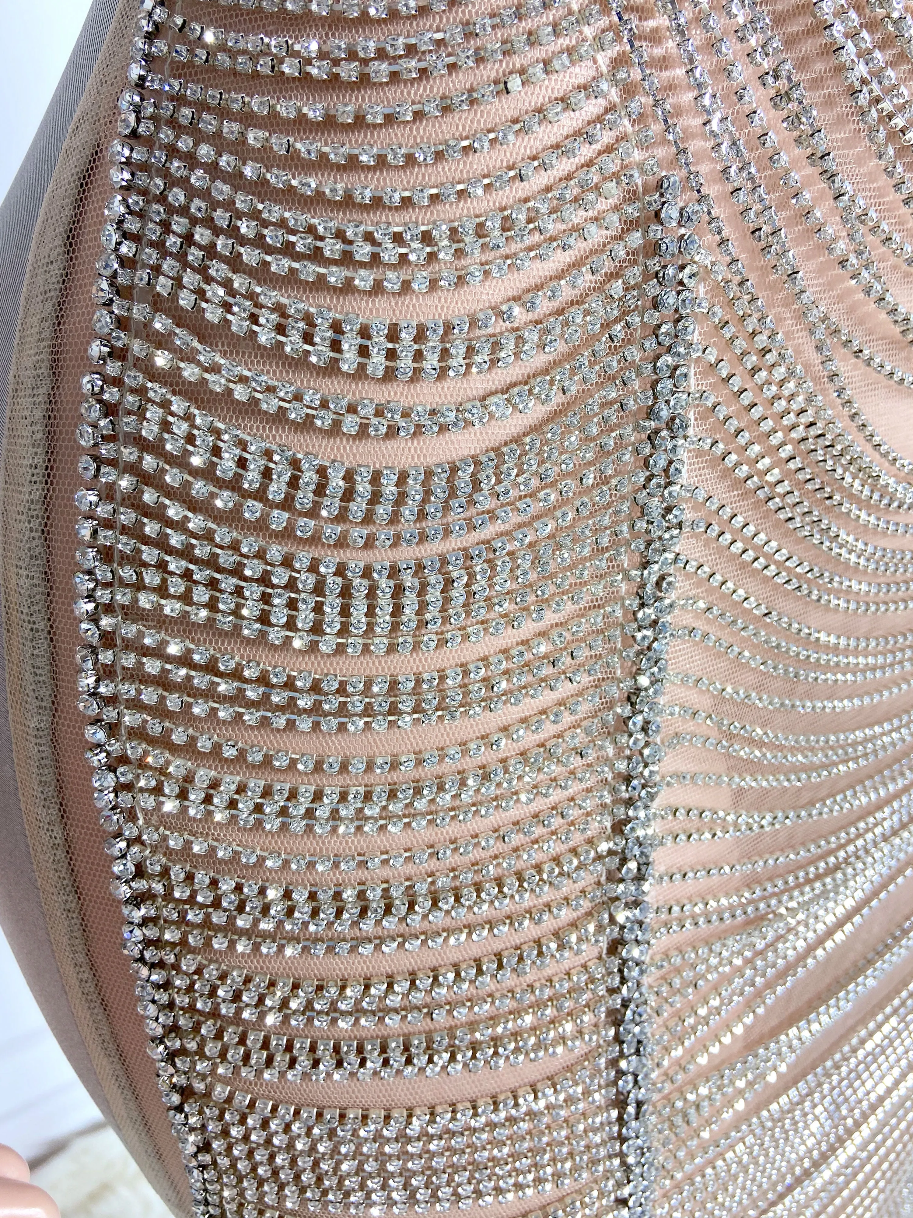 Silver Sheer Long Rhinestone Dress