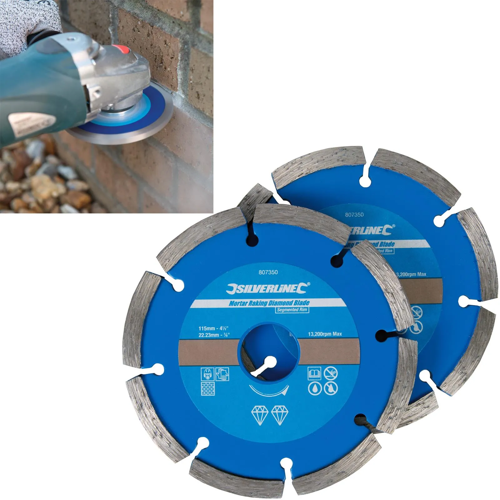 Silverline 2 Piece Segmented Mortar Rake Diamond Blade Cutting Angle Grinder