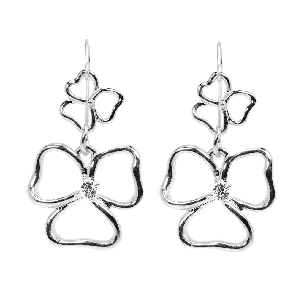 Silvertone Double Drop Open Heart Earrings
