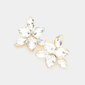 Small Clear Crystal Teardrop Cluster Stud Earrings on Gold | Pageant Earrings | 504782