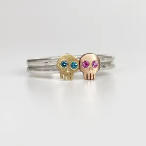 Special Order Skull Buddies Ring Mixed Metals