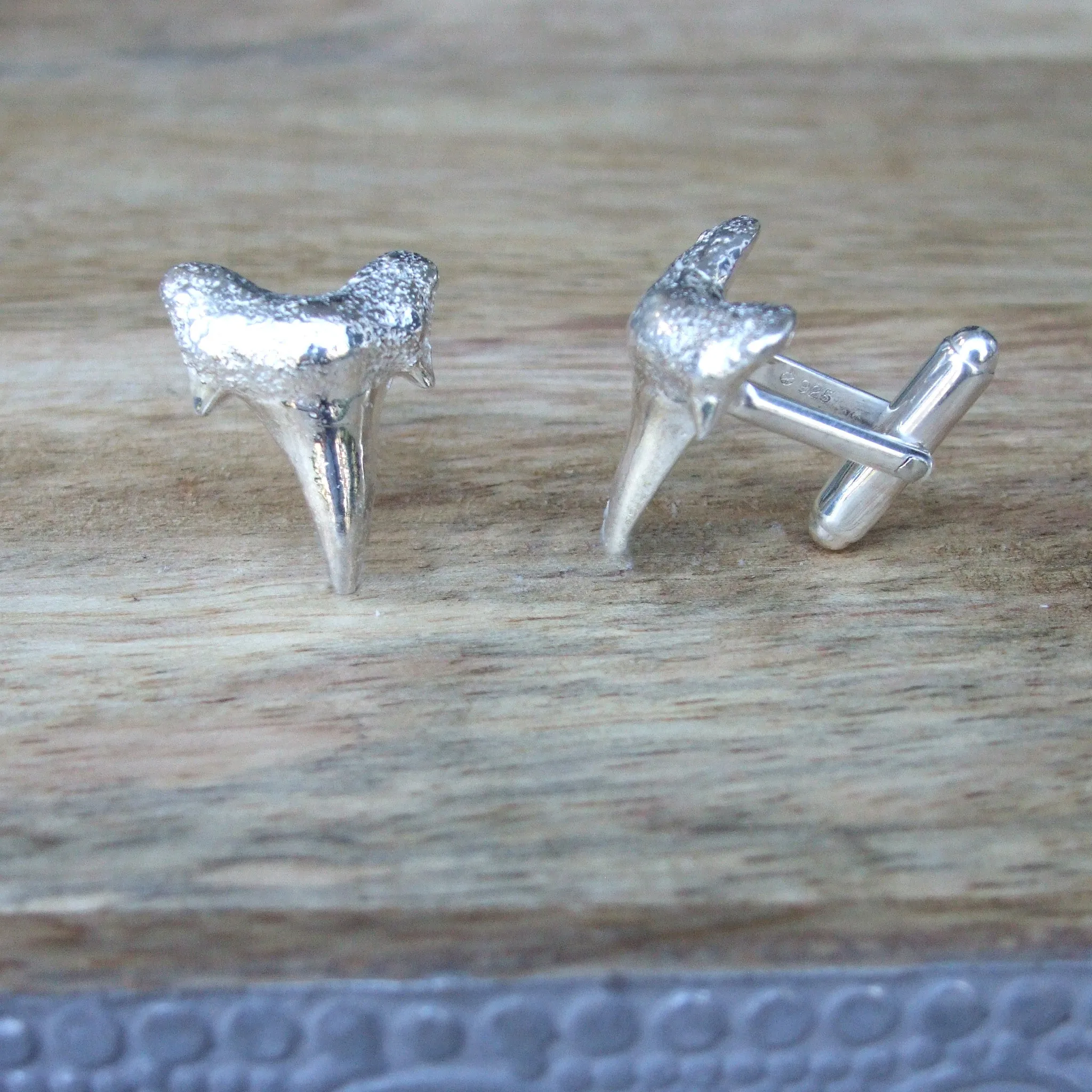 Sterling Silver Shark Tooth Cufflinks