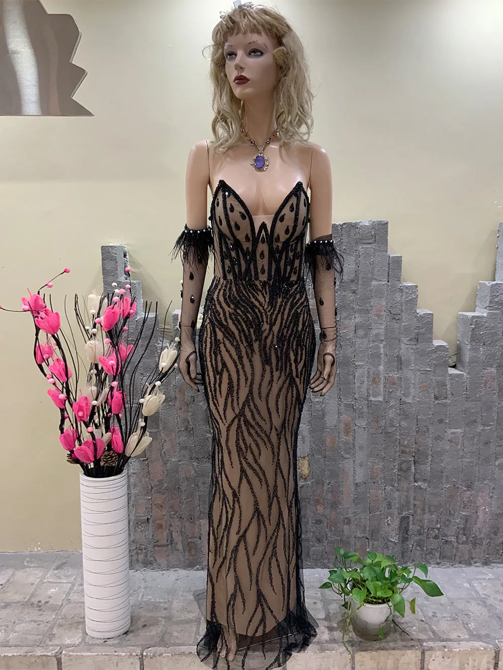 Strapless Sleeveless See-Through Maxi Bodycon Dress HT21430