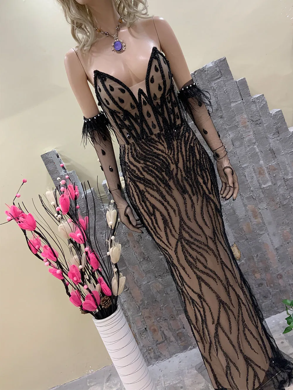 Strapless Sleeveless See-Through Maxi Bodycon Dress HT21430
