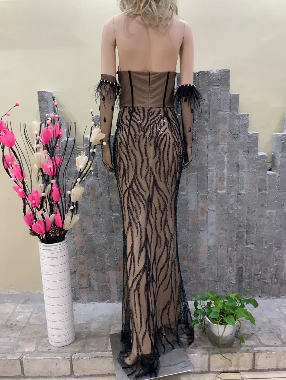 Strapless Sleeveless See-Through Maxi Bodycon Dress HT21430