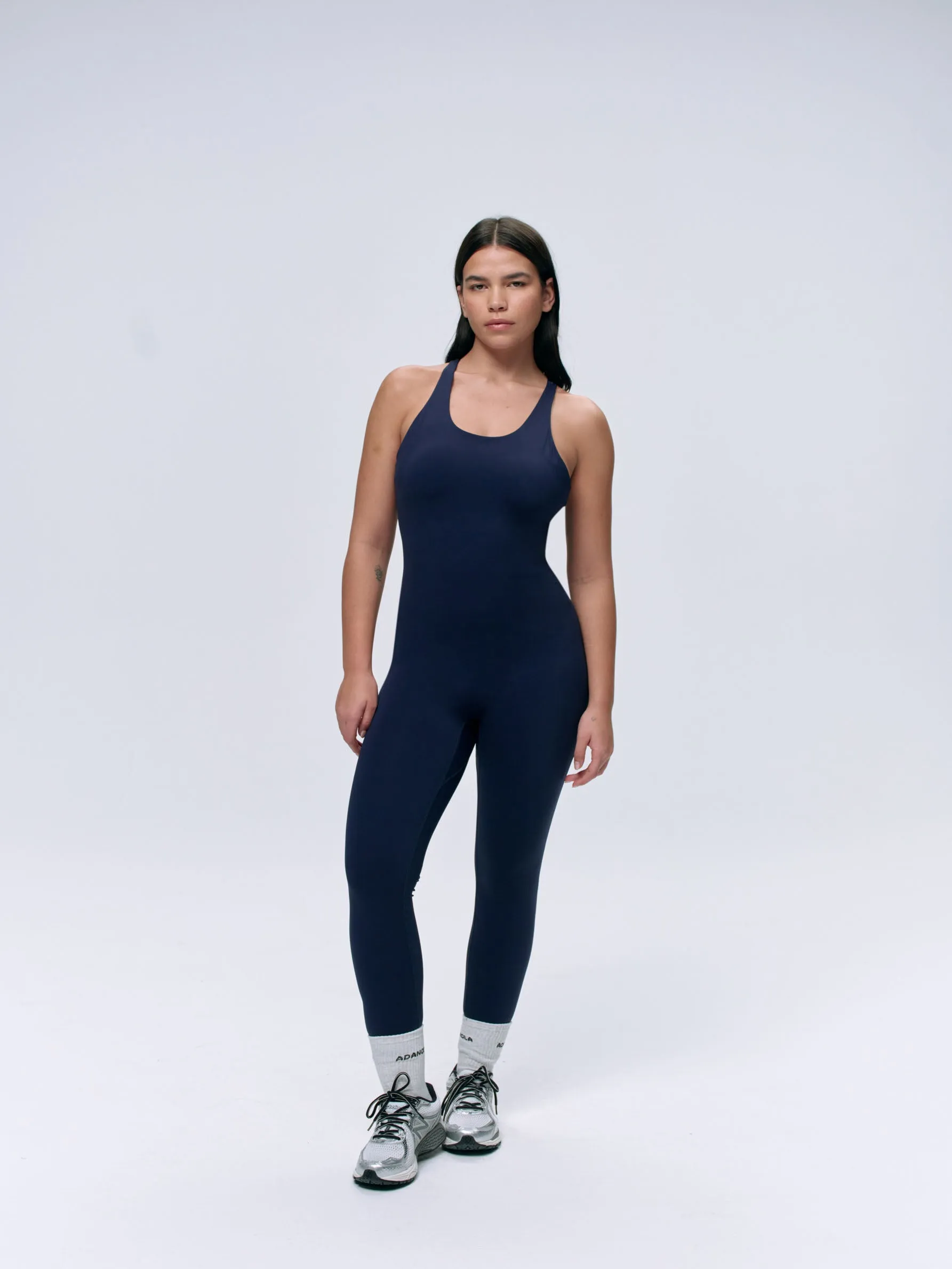 Strappy Open Back Unitard - Navy