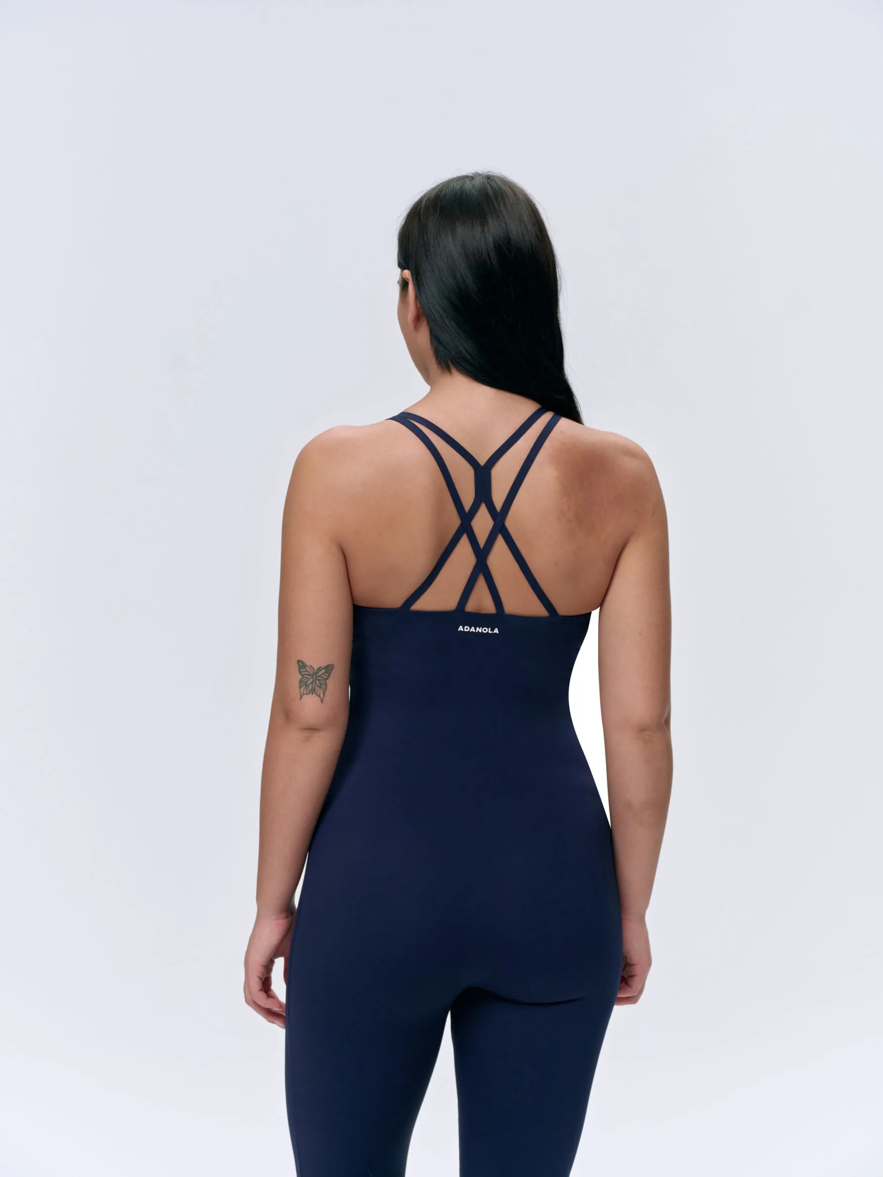 Strappy Open Back Unitard - Navy