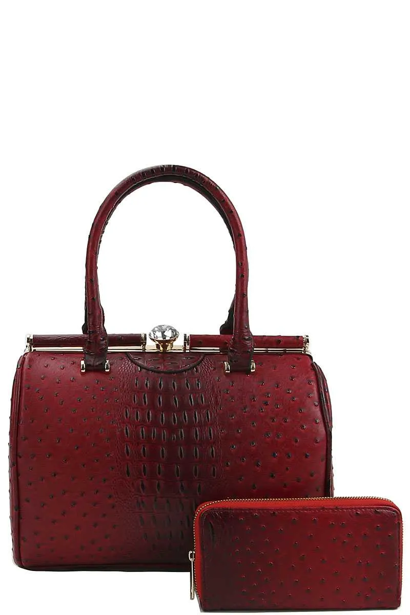 Stylish Croco Pattern Structured Doctor Bag With Matching Wallet