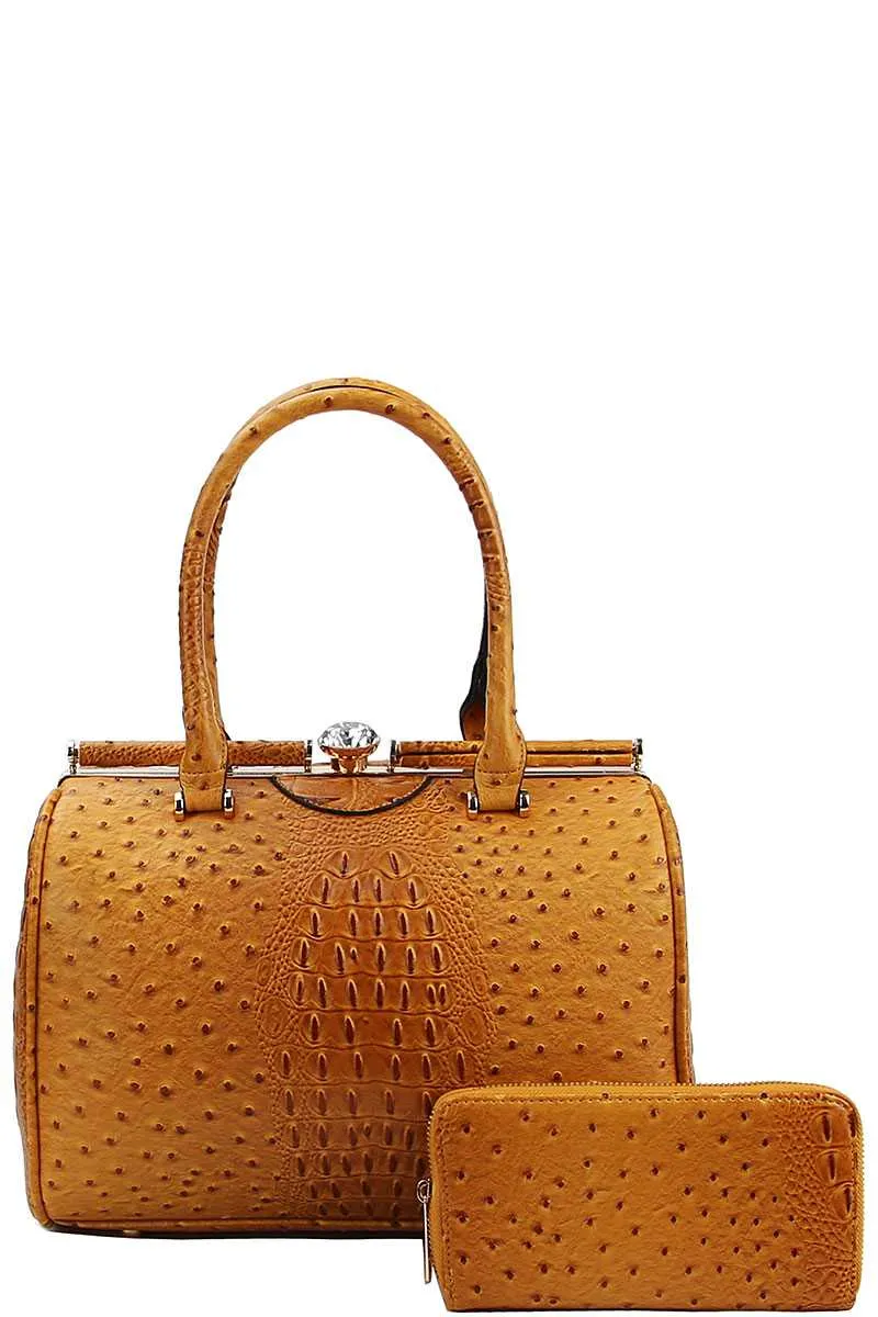 Stylish Croco Pattern Structured Doctor Bag With Matching Wallet