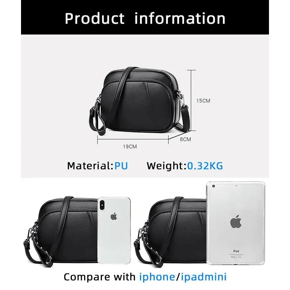 Stylish Soft Leather Women's Cross-body Bags Shoulder Bag Small Casual with Detachable Adjustable Strap Large Capacity