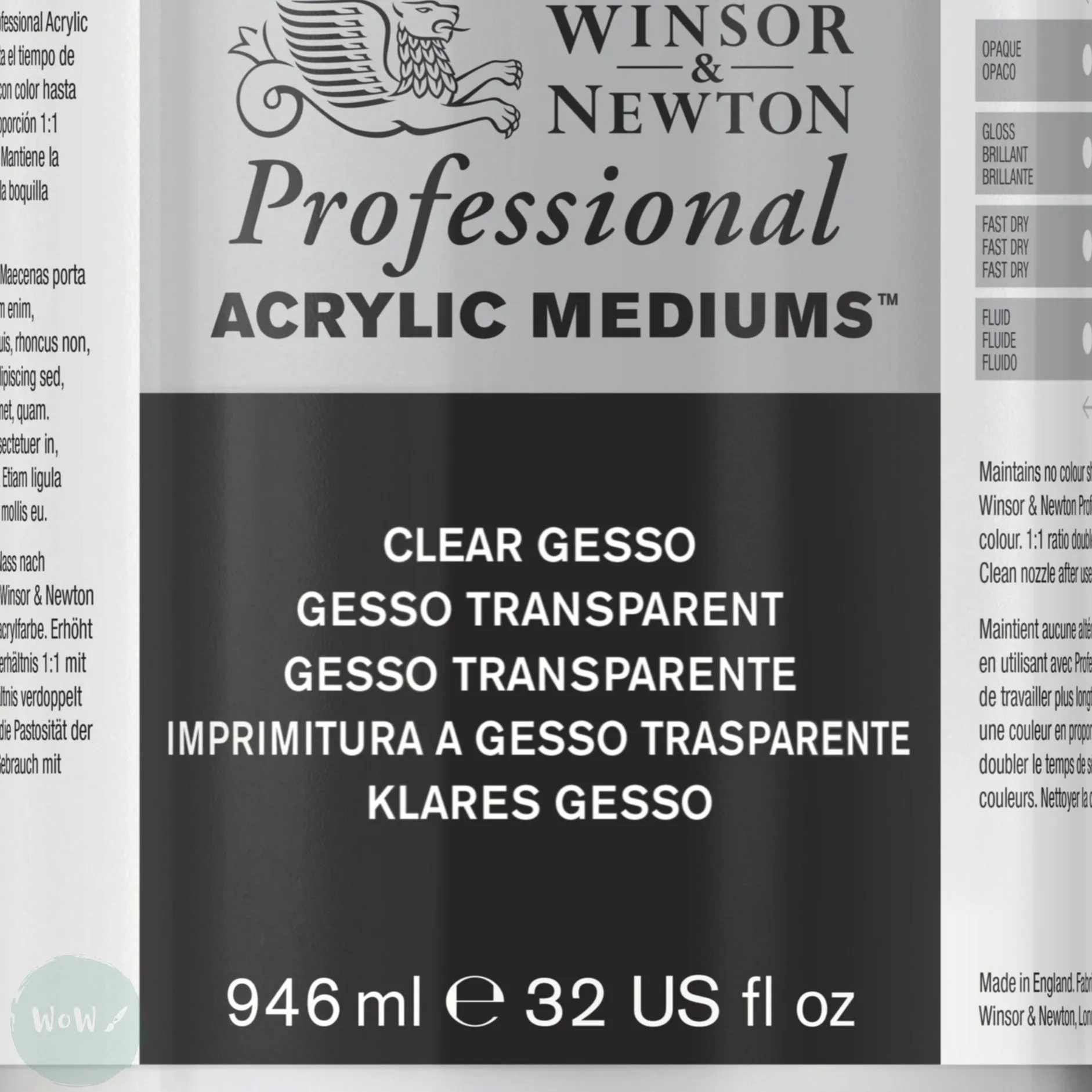 SURFACE PREPARATION - Winsor & Newton PROFESSIONAL -  CLEAR - Gesso Primer - 946ml
