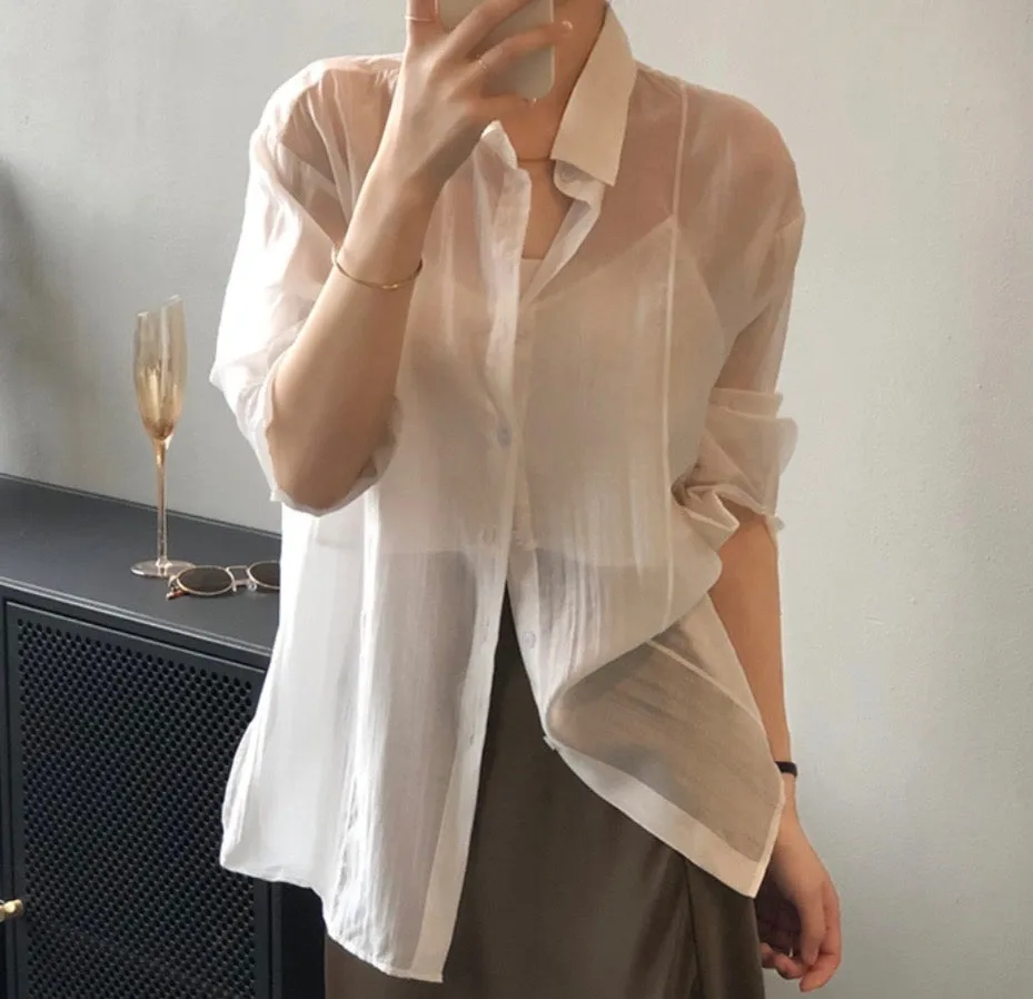 Tencel See-through Spring Summer Shirt