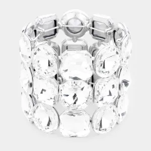 Three Row Clear Crystal Round Stretch Bracelet | 436853