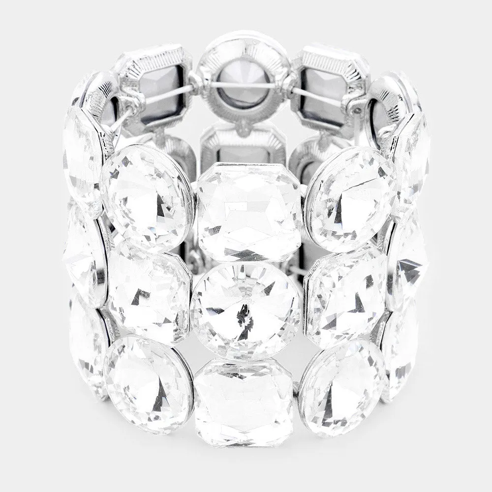 Three Row Clear Crystal Round Stretch Bracelet | 436853