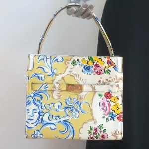 Tory Burch Small Lee Radziwill Double Bag Yellow Floral Print Leather Crossbody