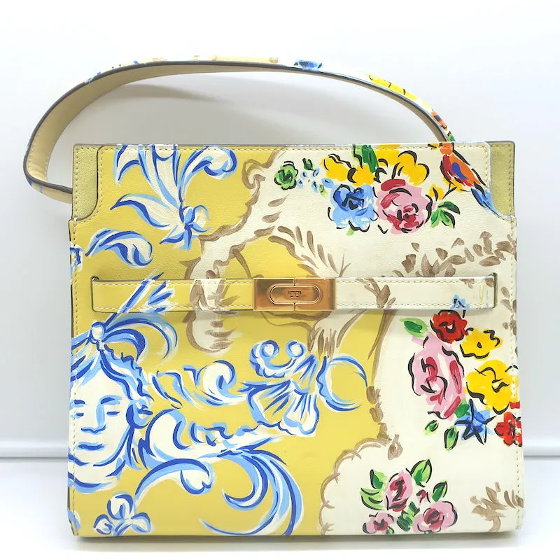 Tory Burch Small Lee Radziwill Double Bag Yellow Floral Print Leather Crossbody