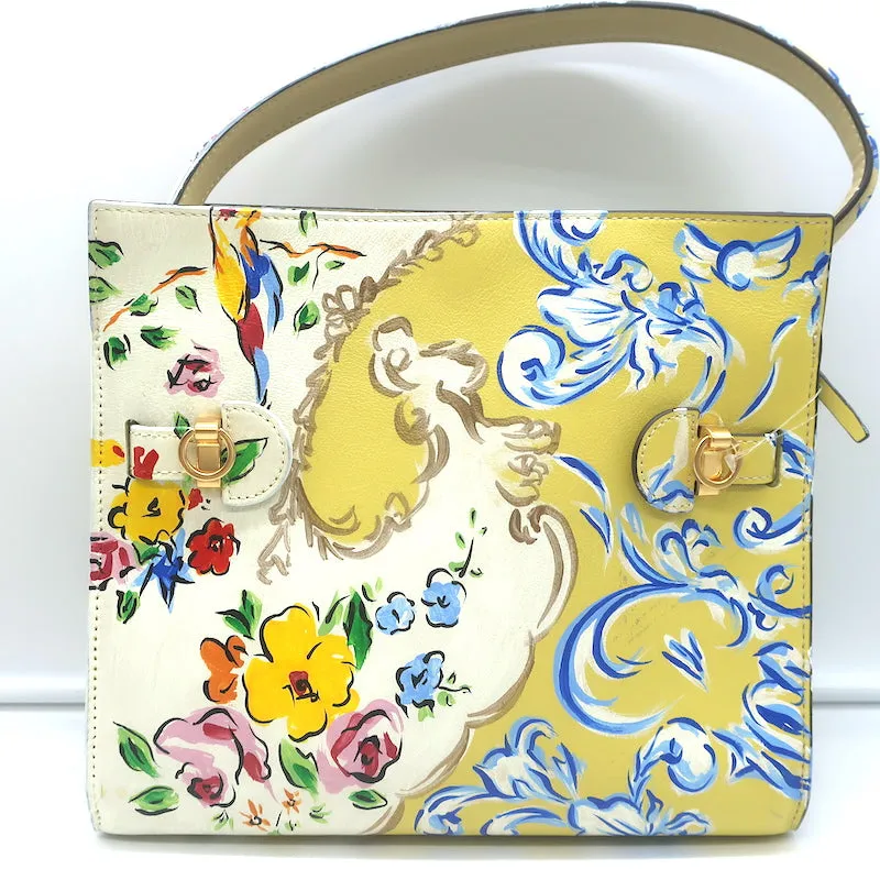 Tory Burch Small Lee Radziwill Double Bag Yellow Floral Print Leather Crossbody