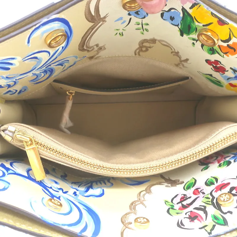 Tory Burch Small Lee Radziwill Double Bag Yellow Floral Print Leather Crossbody
