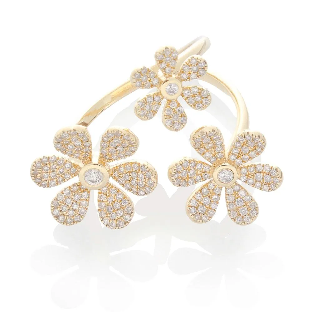 TRE FLOWER DIAMOND RING, GOLD