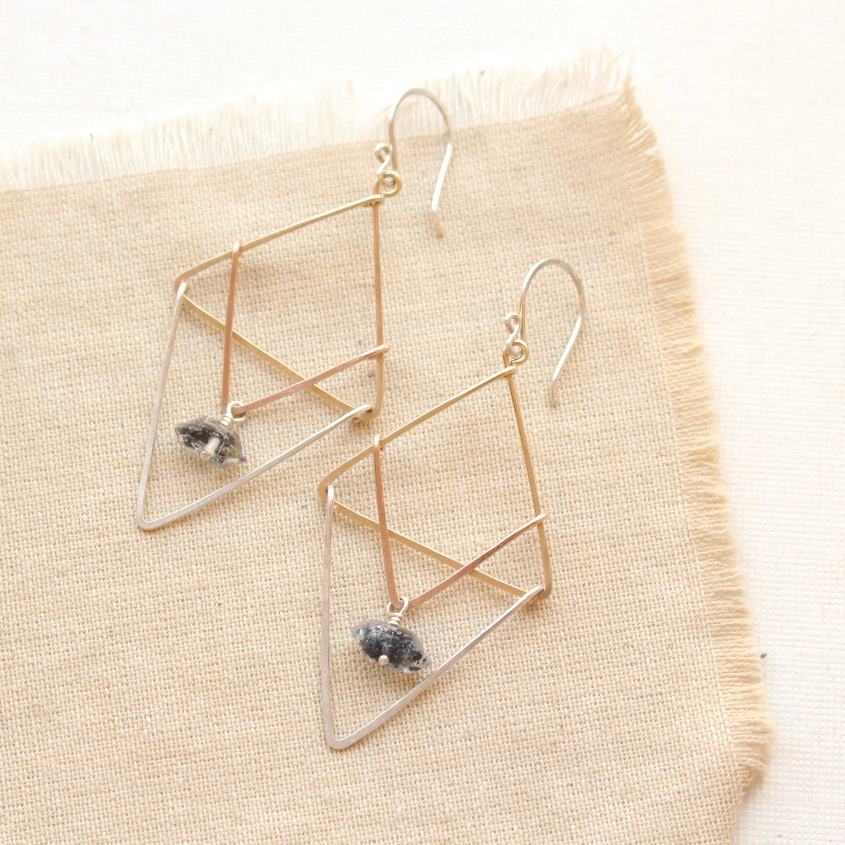 Triple Layered Triangle Herkimer Diamond Earrings